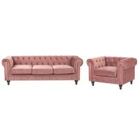 4-SITZER SOFA SET Samtstoff Rosa Chesterfield - Pink, Textil (201/70/75cm) - Beliani
