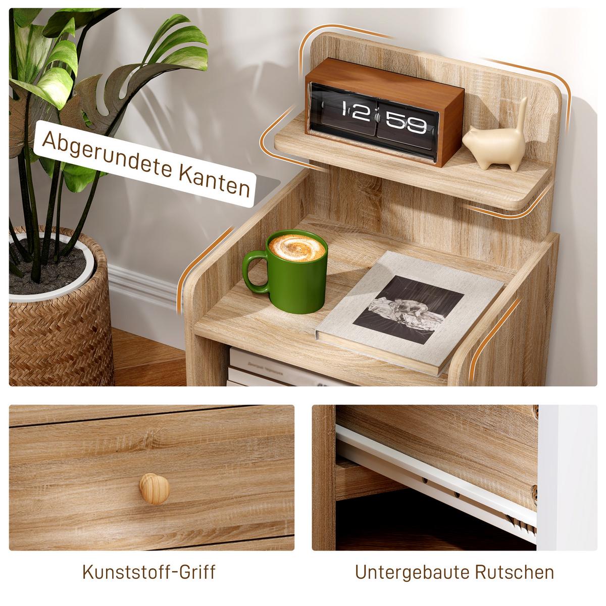 NACHTTISCH mit Schublade, Beistelltisch, Nachtschrank mit offenen Ablage Natur - Naturfarben, Holzwerkstoff (35/66/40cm) - HOMCOM