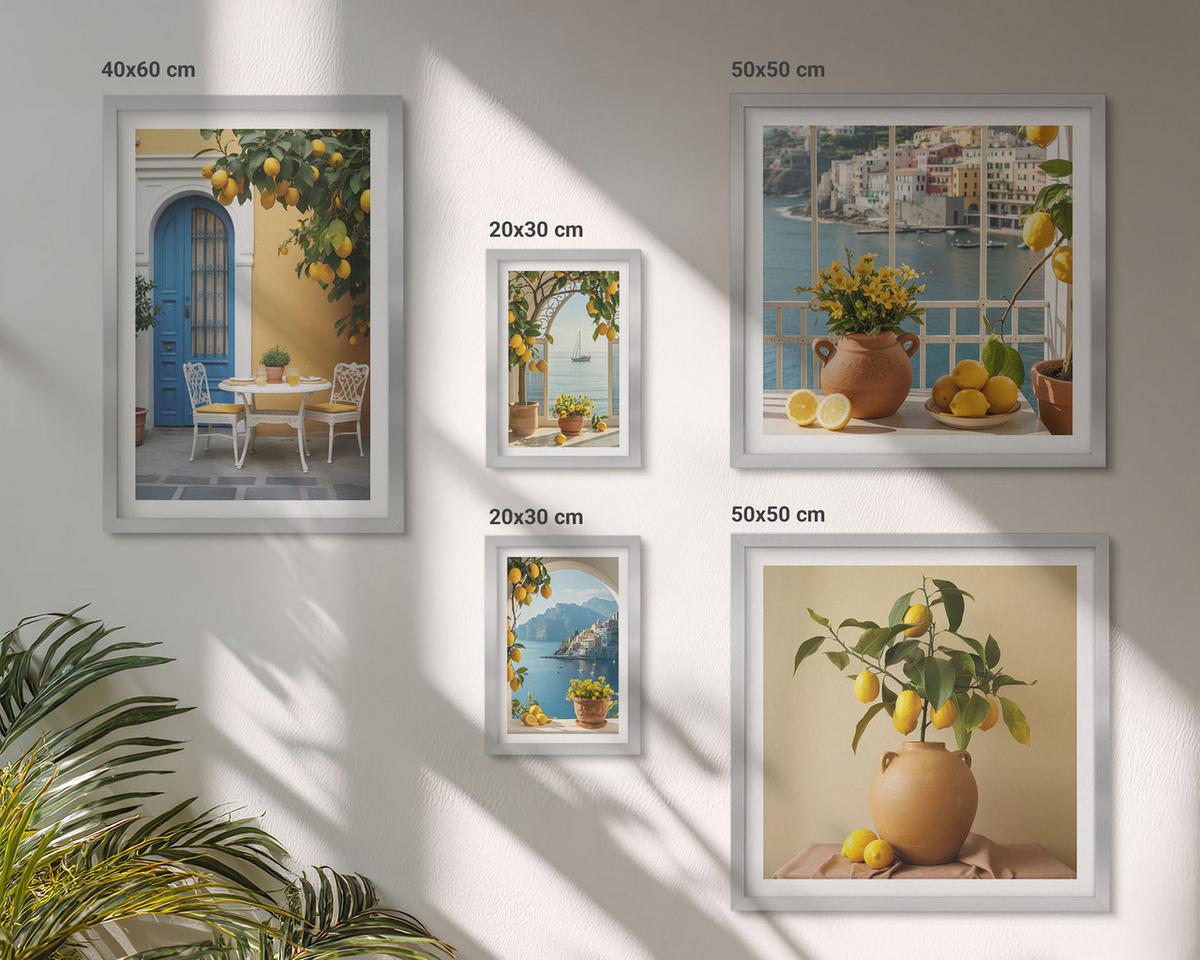 BILDER SET 5er Set - 50x50 cm & 20x30 cm & 40x60 cm Silberner Rahmen - Meereslandschaften, Zitronen, Fenster - Silberfarben, Kunststoff (40/60cm) - TULUP