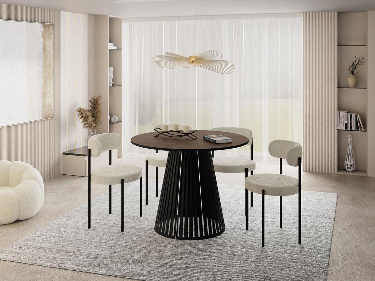 ESSTISCH Naro rund ausziehbar mit Schwarzem Lamellen-Metallgestell, Walnuss Braun 120-200/120/76 cm - Walnussfarben/Schwarz, Holzwerkstoff/Metall (120/196/76cm) - WFL GROUP