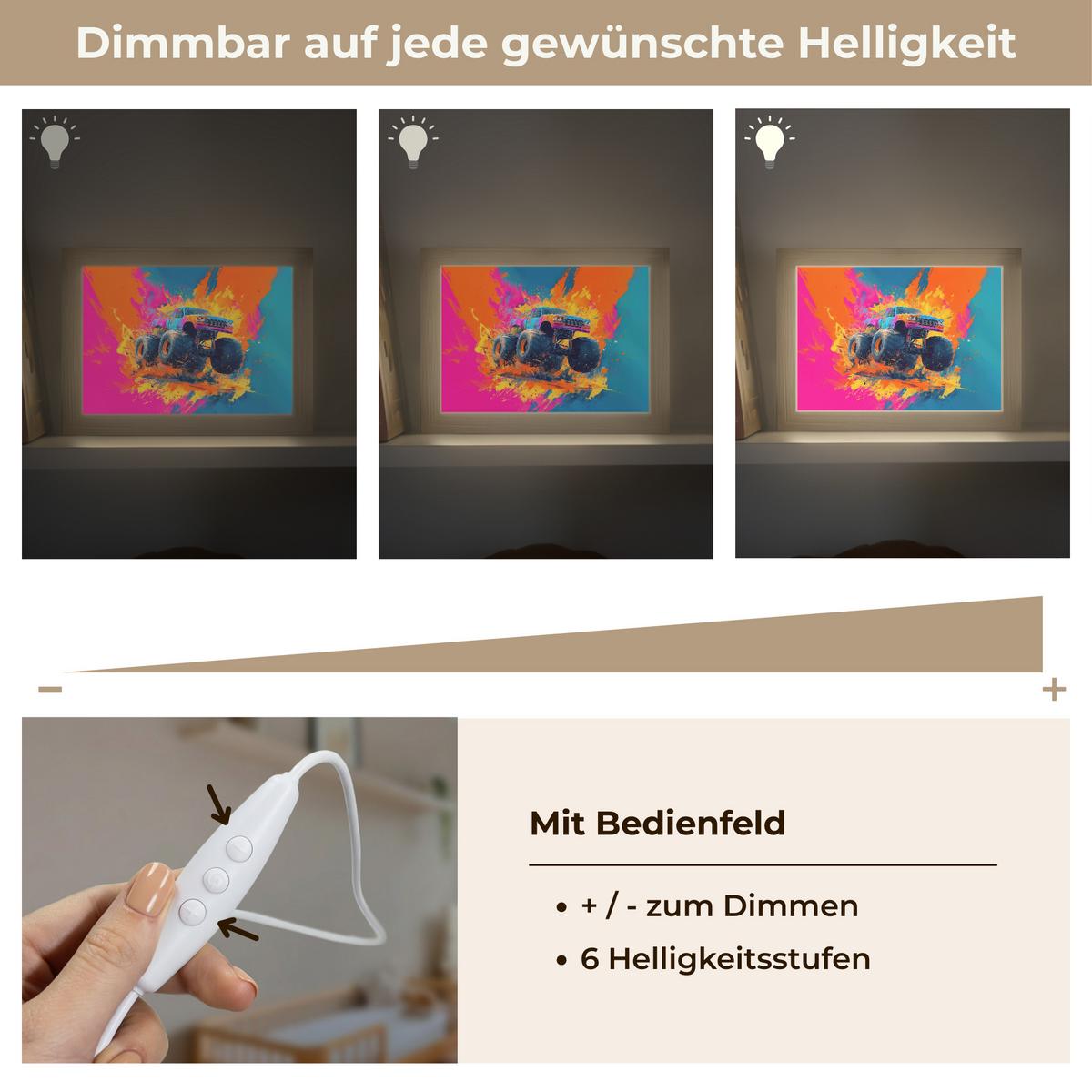 NACHTTISCHLAMPE Monstertruck - Abstrakt - Farbspritzer - Farbenfroh 20x15 cm - Pink, Holzwerkstoff (8/20/15cm) - OnlyWow