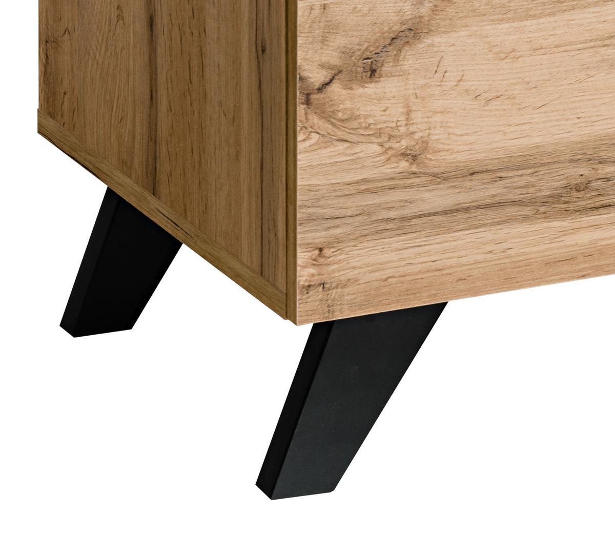 WOHNWAND Wotan Eiche, schwarz 330 cm, Schrankwand mit Kamin, inklusive LED - Eichefarben/Schwarz, Glas/Holz (330/197/45cm) - Inn.Furn