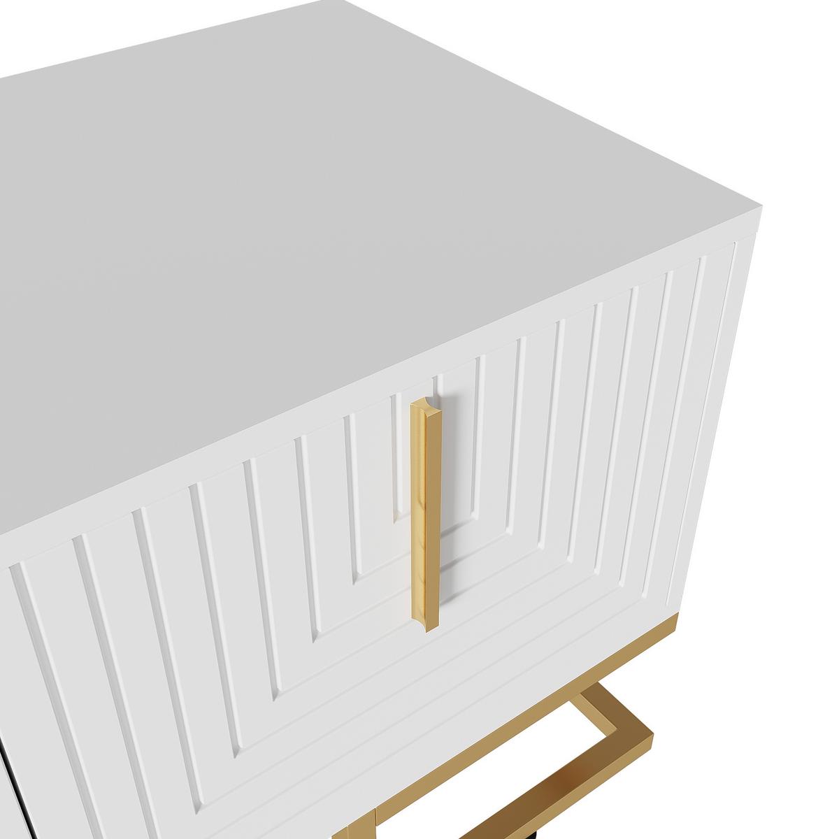 TV-SCHRANK Weiß mit Goldbeinen & 4 Türen Geometrisches Design 170×45 cm - Sonoma Eiche, Holzwerkstoff (170/46/40cm) - Urban Meuble