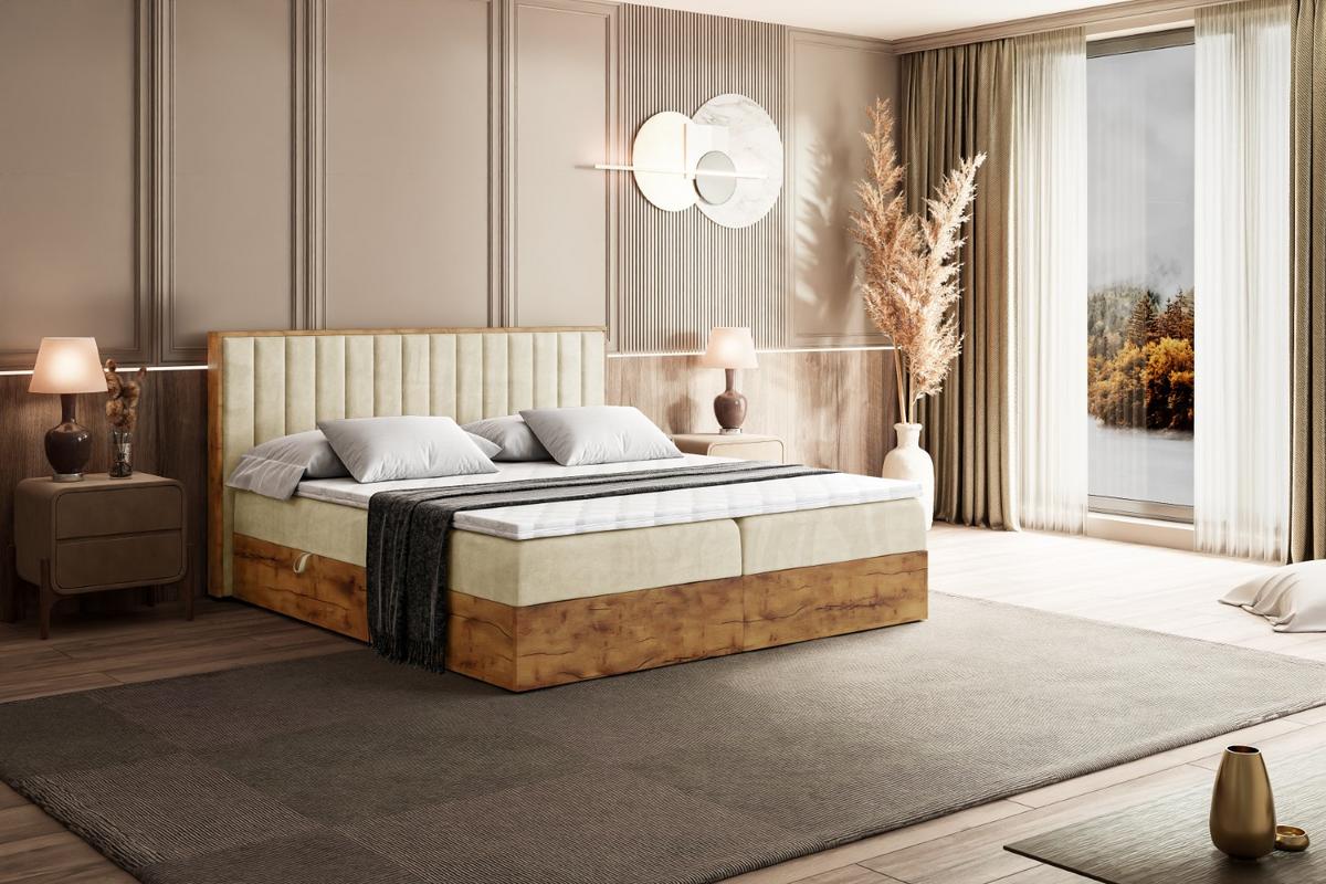 BOXBETT mit Matratze H4 und Lattenrost - LOLLI4 - 140x200 - Beige - Braun, Holzwerkstoff/Kunststoff (140/200cm) - ALTDECOR