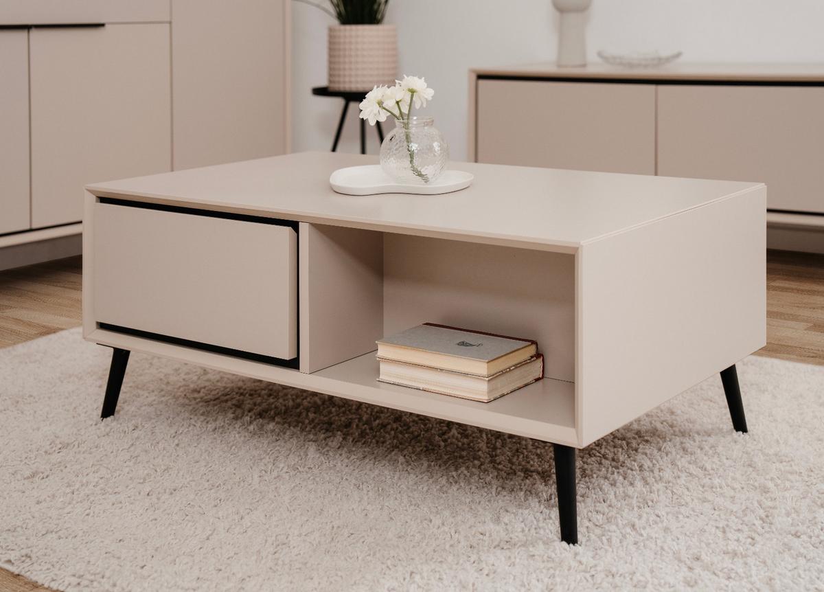 COUCHTISCH sand, schwarz 94 cm, Wohnzimmertisch mit Stauraum - Sandfarben/Schwarz, Holz/Holzwerkstoff (55/94/40cm) - Furn.Design