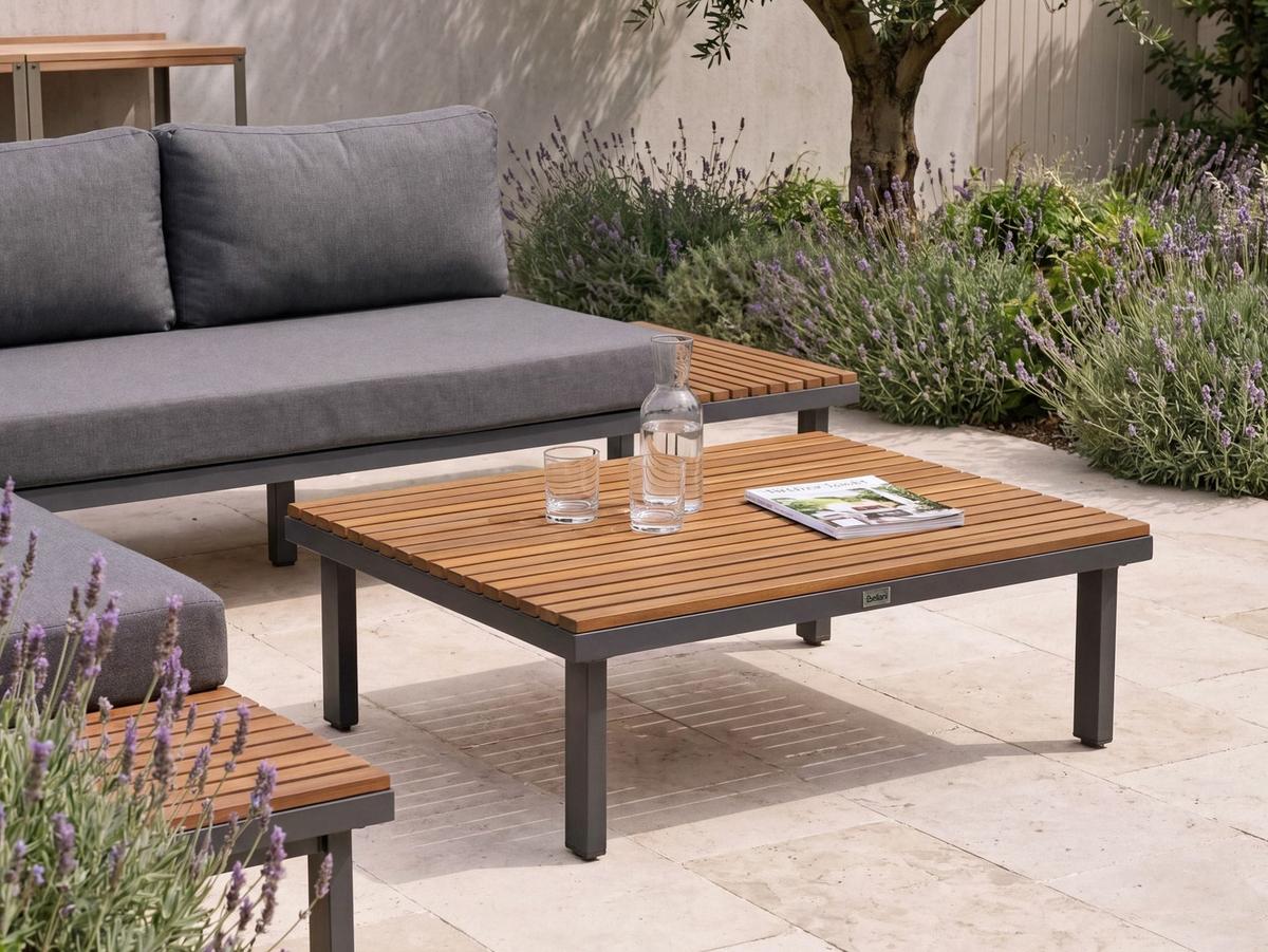 OUTDOOR-COUCHTISCH 90/70 cm Akazienholz Dunkelgrau Fivizzano - Dunkelgrau/Braun, Holz (90/70/30cm) - Beliani