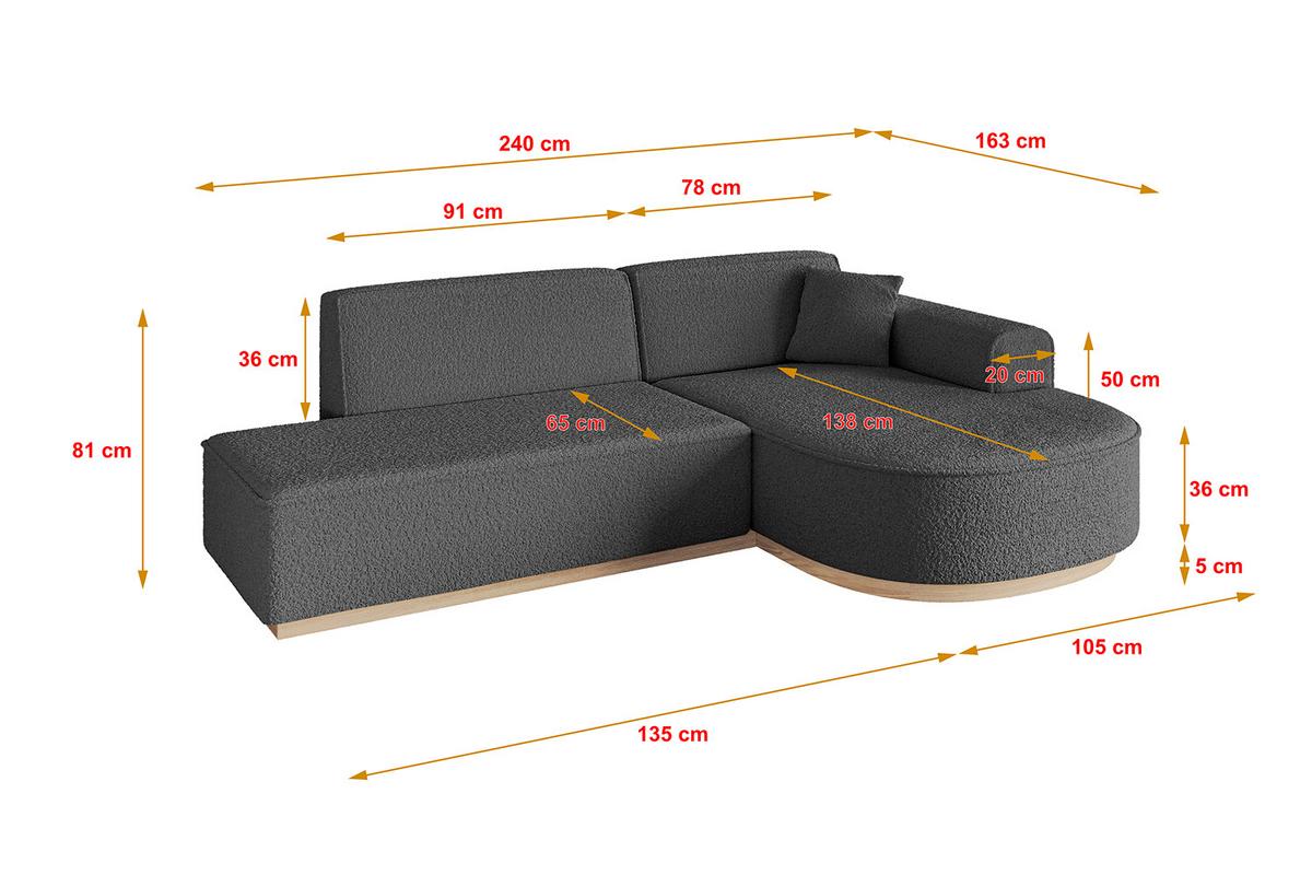 ECKSOFA Ottomane Rechts ARRIO-L1 - 243x171x83 cm Grau - Grau, Holzwerkstoff/Textil (243/171cm) - ALTDECOR