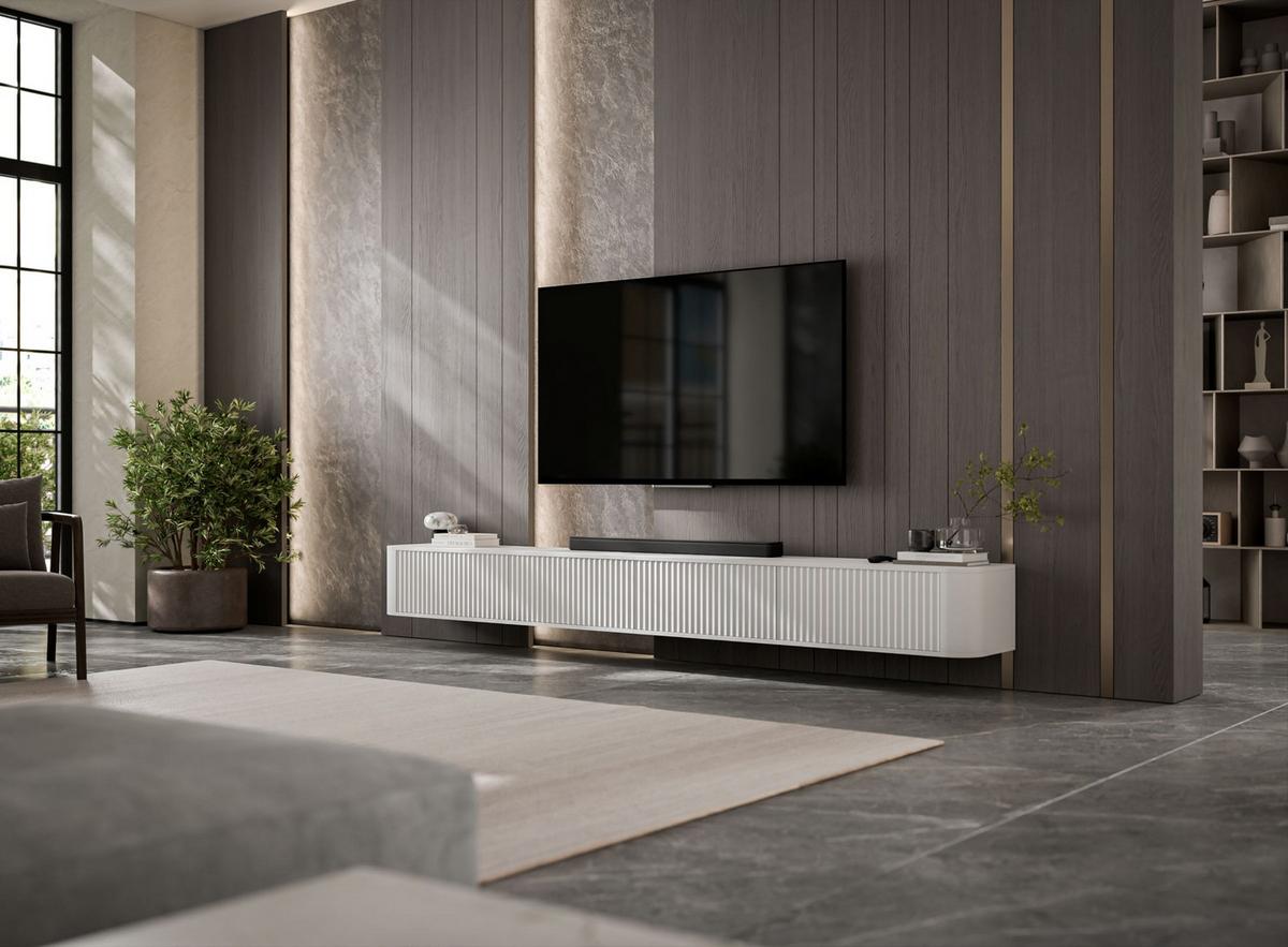 TV-LOWBOARD 2er-Set Aurora Weiß matt 280 cm - Weiß, Holzwerkstoff (280/30/35cm) - Meble Lindner