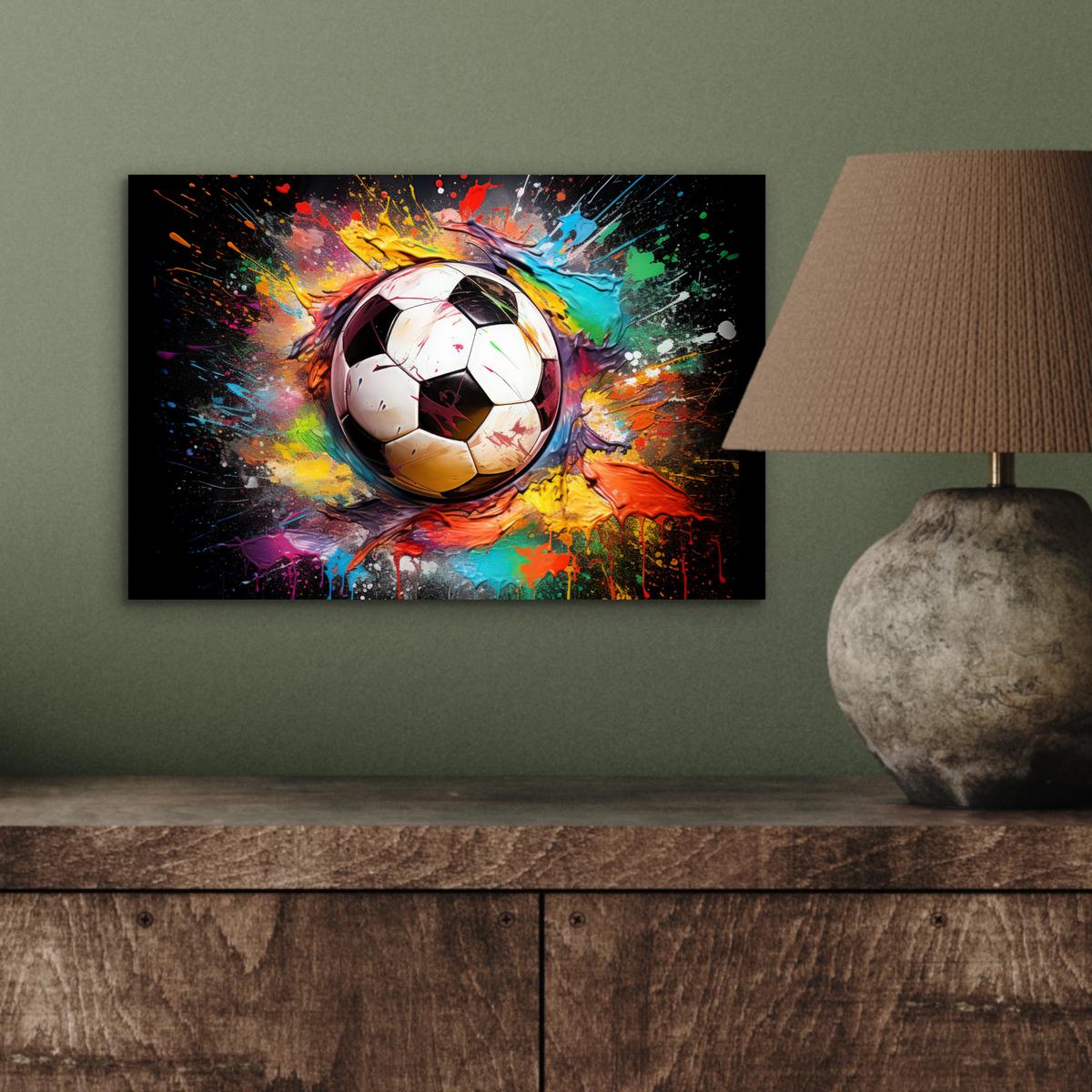 METALLBILD Fußball - Farbe - Farben - Schwarz - Weiß 30x20 cm - Weiß, Metall (30/20cm) - MuchoWow