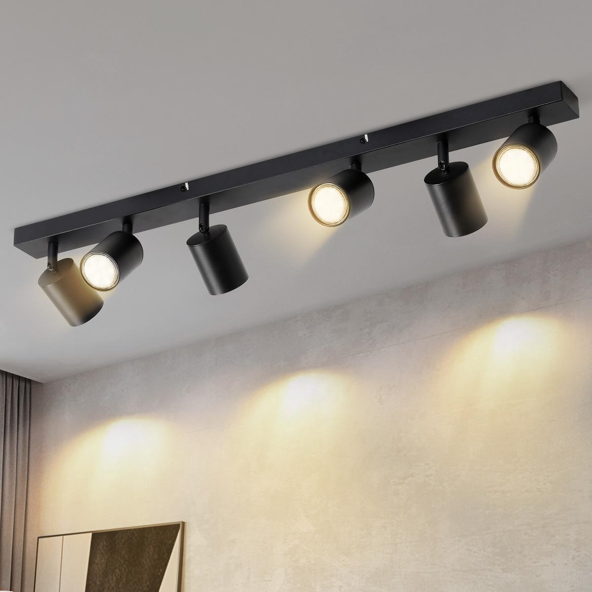 DECKENSTRAHLER Roger 6-flammig 77/3/14 cm - Schwarz, Metall (77/3/14cm) - Nettlife