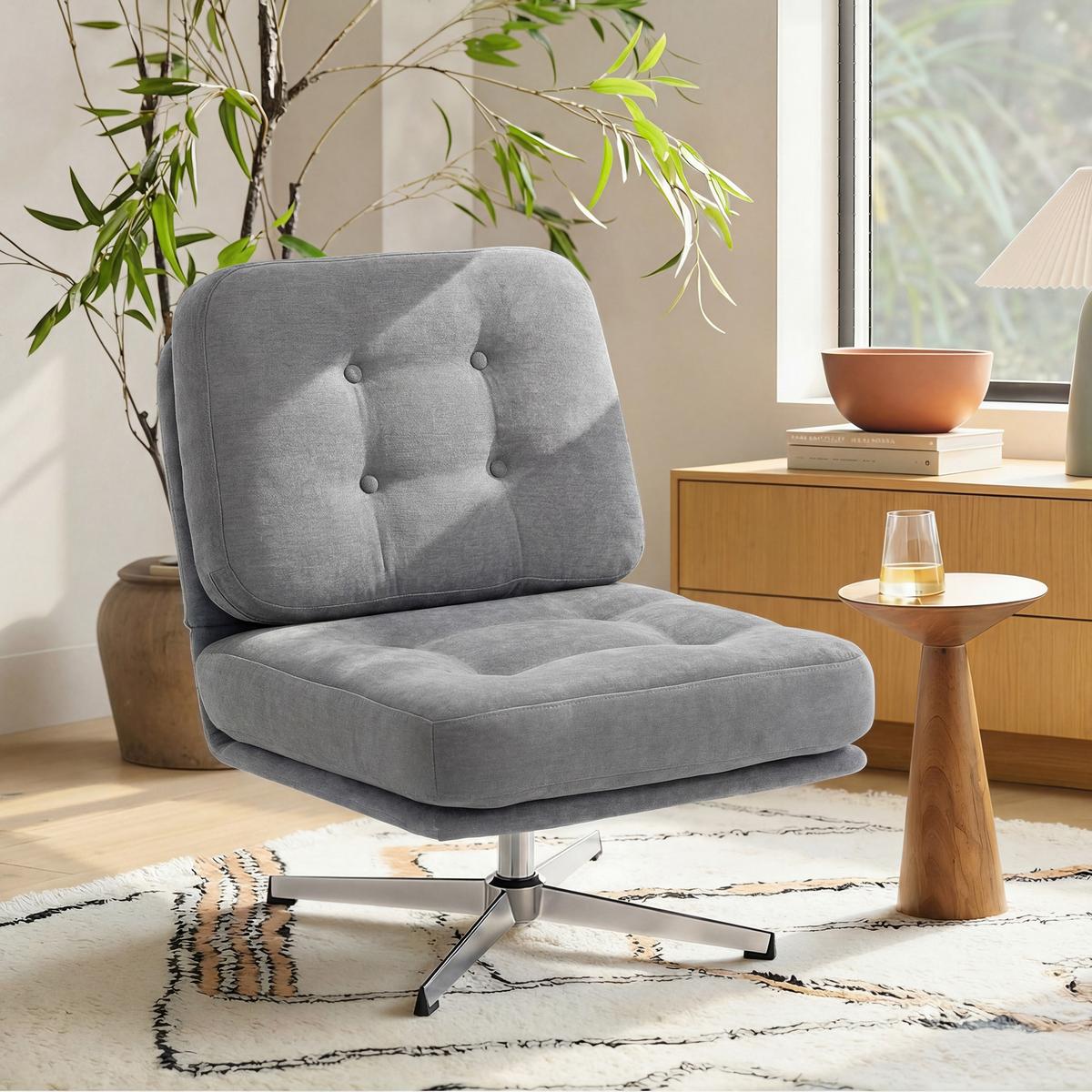 LOUNGESESSEL aus Polyester Hellgrau - Silberfarben/Hellgrau, Textil/Metall (70/84/87cm) - HOMCOM