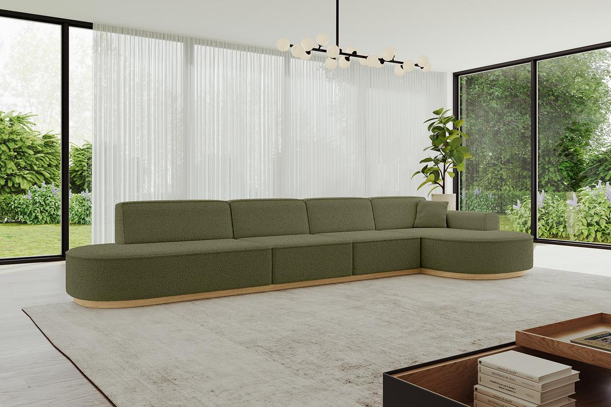 ECKSOFA Ottomane Rechts MARI-L3-v2 - 413x171x83 cm Grün Bouclé - Grün, Holzwerkstoff/Textil (171/413cm) - ALTDECOR