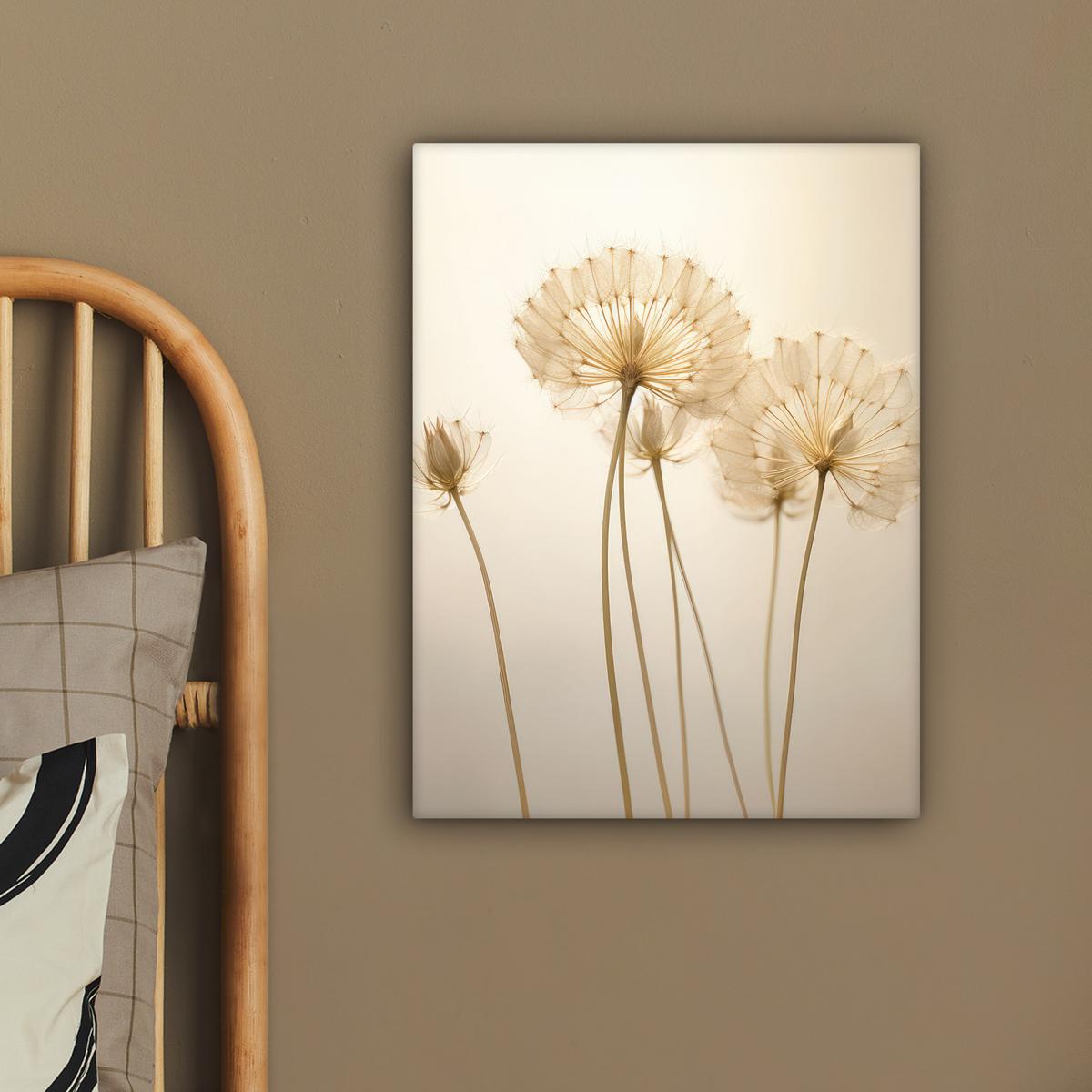 LEINWANDBILD Sonnenlicht - Löwenzahn - Botanisch - Blumen Room Decor 30x40 cm - Creme, Textil (30/40cm) - MuchoWow