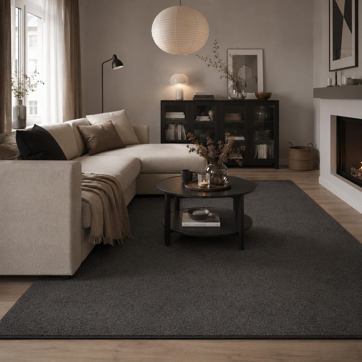 HOCHFLOR VELOURS TEPPICH LUNA - Anthrazit, Textil (100/100cm) - Snapstyle