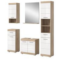 BADMÖBEL-SETWEISS Hochglanz, Eiche 5-teilig 164 cm, Komplettset mit viel Stauraum - Weiß Hochglanz/Eichefarben, Holzwerkstoff (164/191/34cm) - Inn.Furn