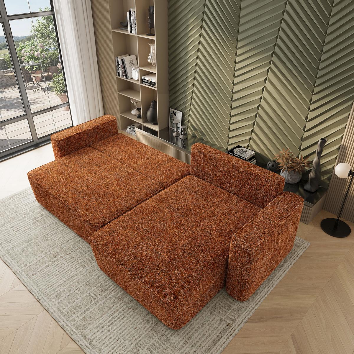 ECKSOFA BELARO BL Orange Chenille mit Schlaffunktion - Orange, Holz/Textil (280/162cm) - MASSENO