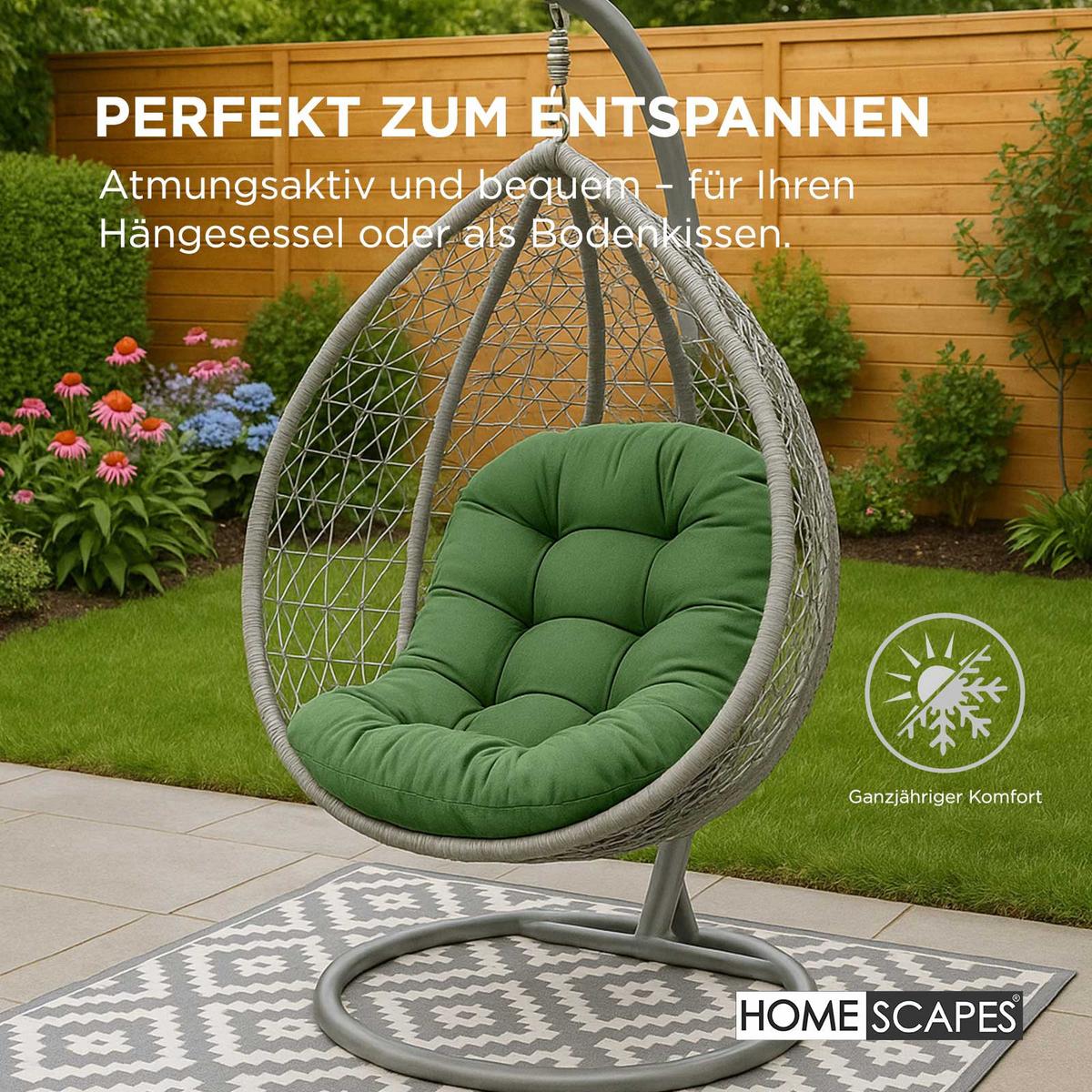 HÄNGESESSEL-KISSEN grün – halbrund, 80/120 cm - Grün, Textil (80/12/120cm) - Homescapes