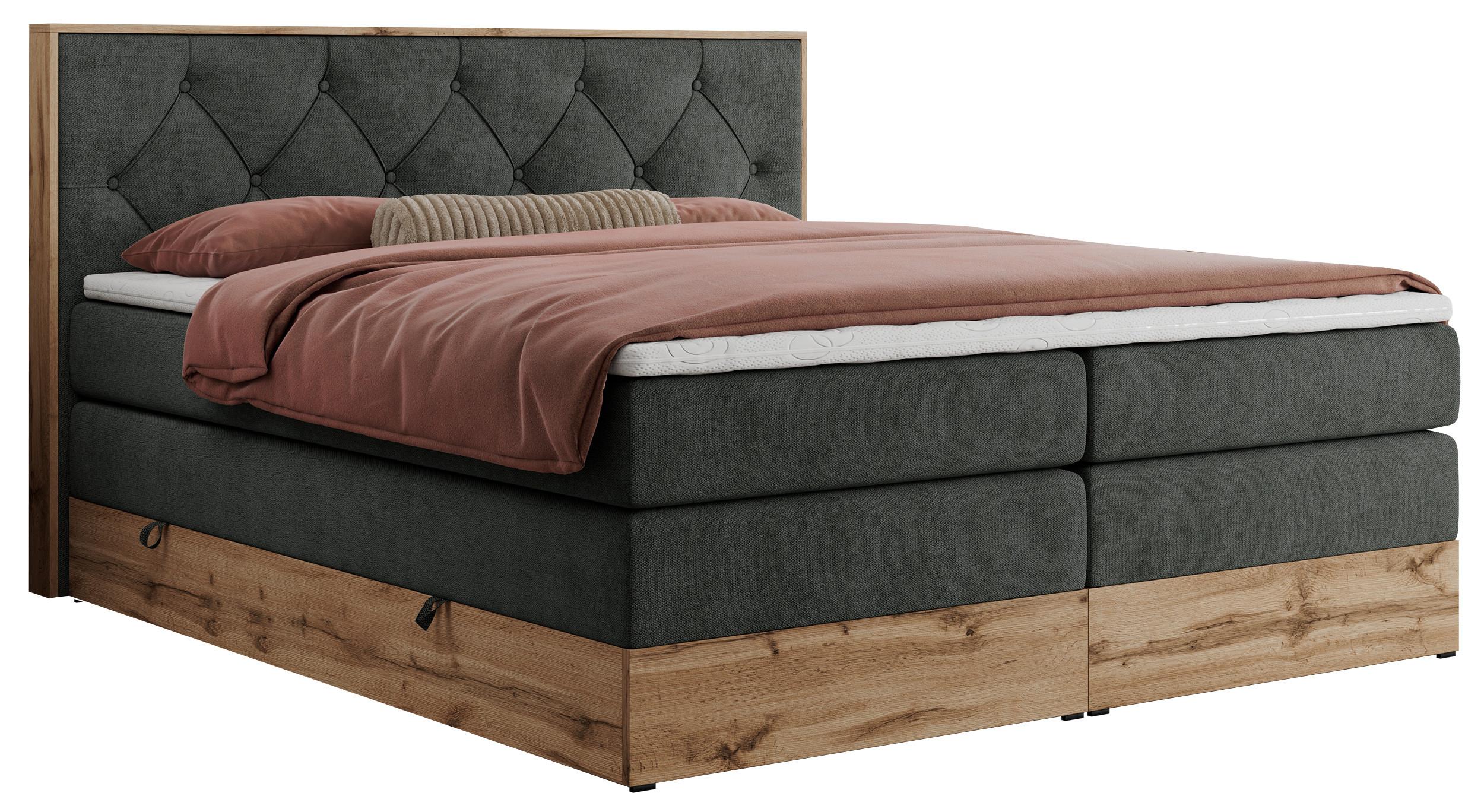 BOXSPRINGBETT VENETO KING 200/200 Dunkelgrau Struktur - H4 - Dunkelgrau, Holz/Textil (200/200cm) - MKS
