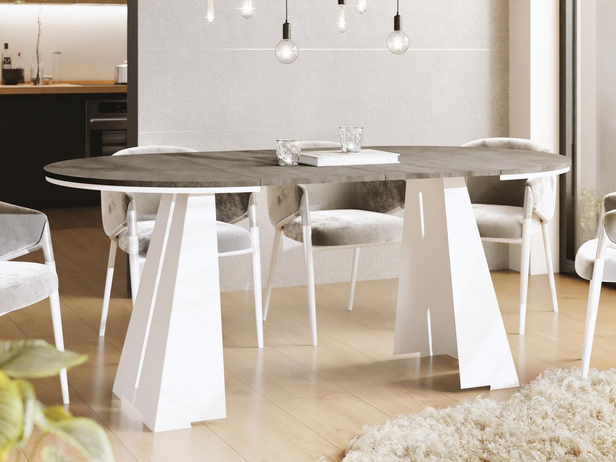 ESSTISCH Kova runder ausziehbarer, Dunkelgrauer Chicago Beton 100-180/100/76 cm - Dunkelgrau/Weiß, Holzwerkstoff/Metall (100/176/76cm) - WFL GROUP