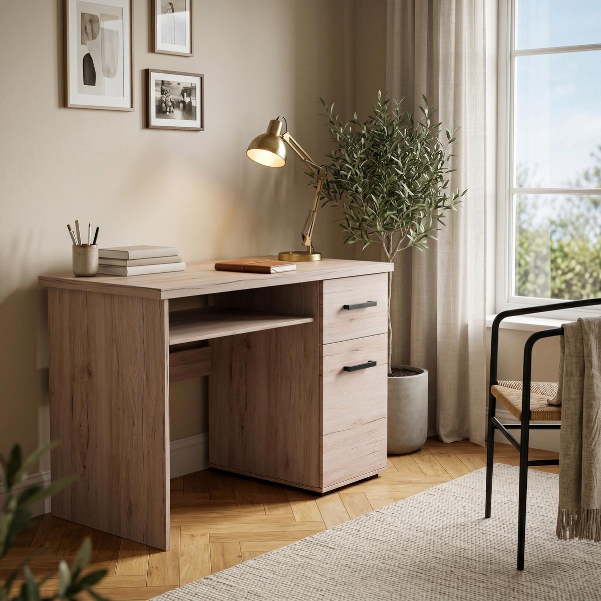 SCHREIBTISCH LIVORNO 90x56x75 cm Bürotisch Computertisch, Eichefarben - Eichefarben, Holzwerkstoff (56/90/75cm) - MASSENO