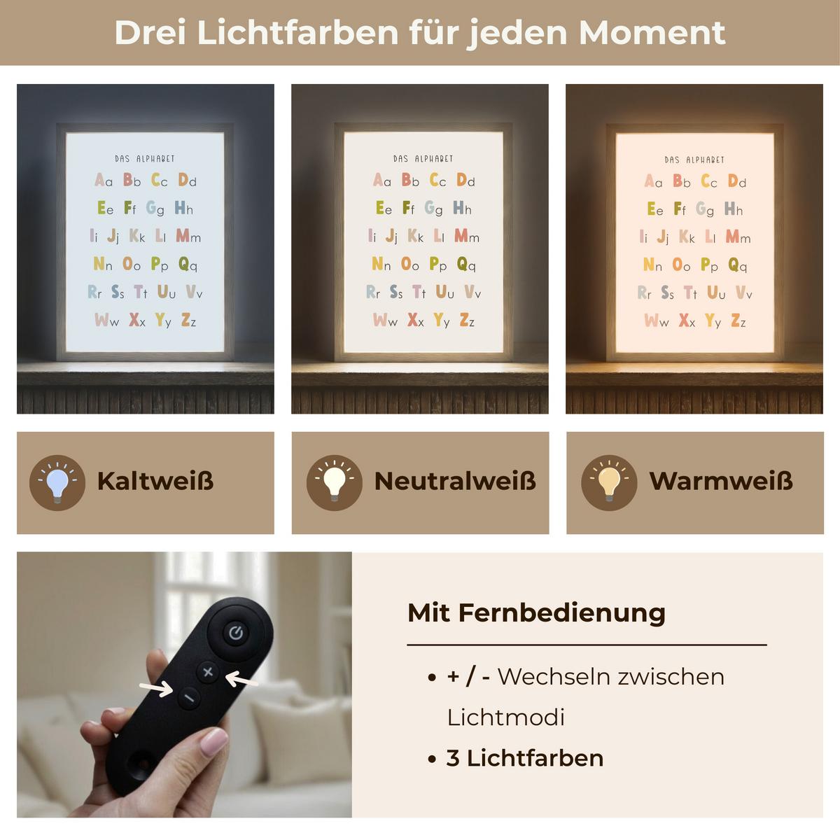 NACHTTISCHLAMPE MIT AKKU Pädagogisch - Alphabet lernen - Farbenfroh - Weiß - Buchstaben 30x40 cm - Weiß, Holzwerkstoff (8/30/40cm) - OnlyWow