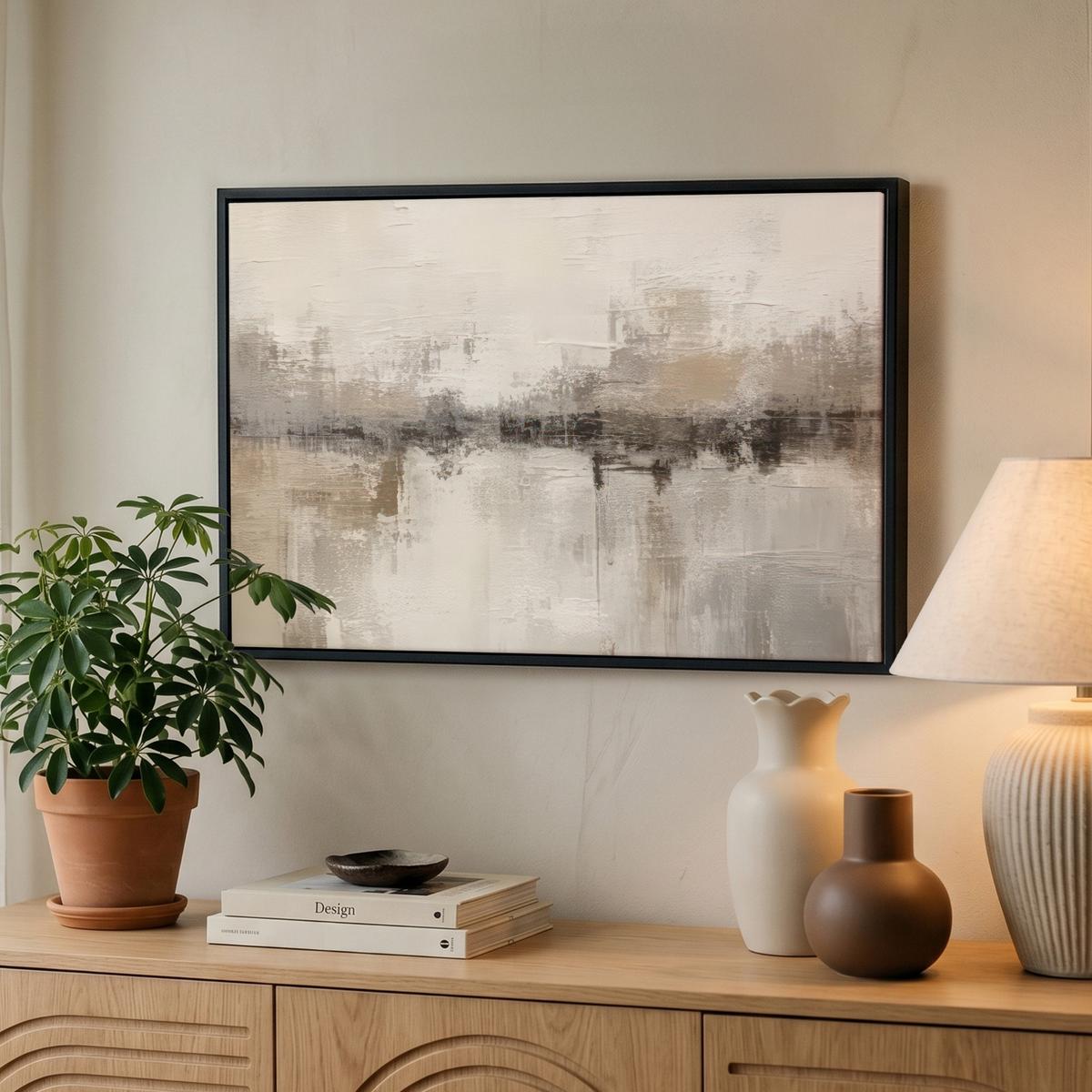 LEINWAND Bilder mit Rahmen - Moderne Kunst - Abstrakt - Beige - 60x40 - Beige, Textil (60/40cm) - MuchoWow