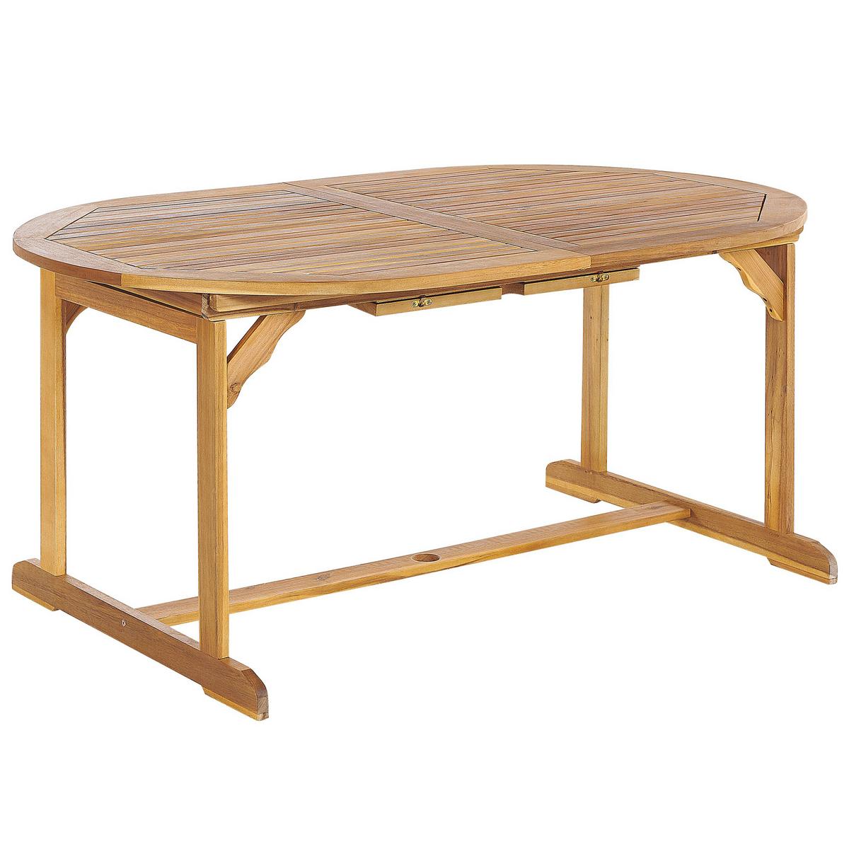 GARTENTISCH-SET 6-Sitzer Heller Holzfarbton mit Sonnenschirm Maui II - Hellbraun/Beige, Holz - Beliani
