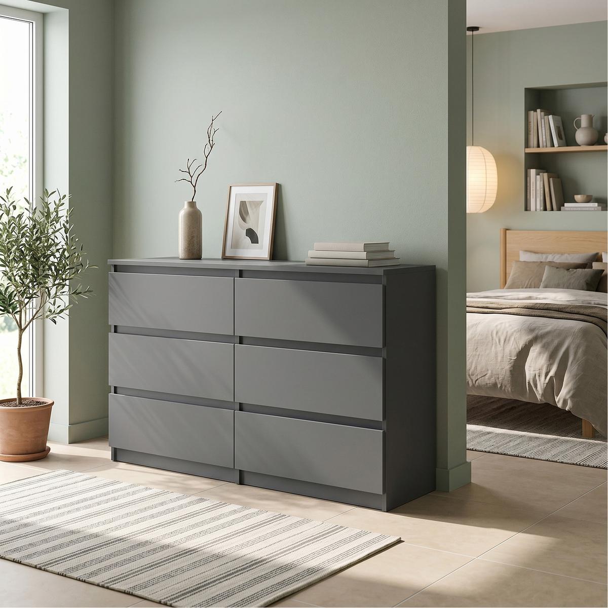 KOMMODE NUDO 120/78,5/39cm mit 6 Schubladen Türen Anthrazit - Anthrazit, Holzwerkstoff (120/78.5/39cm) - MASSENO