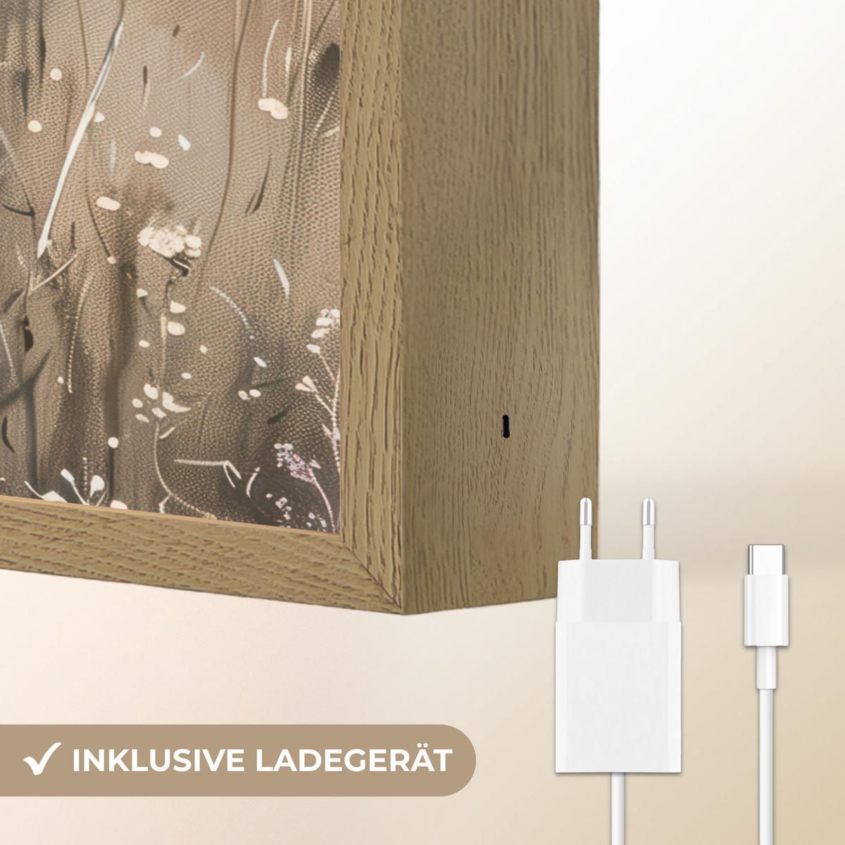 WANDLEUCHTE MIT AKKU Blumen - Rosa - Modern - Beige 30x40 cm - Altrosa, Holzwerkstoff (30/40/8cm) - OnlyWow