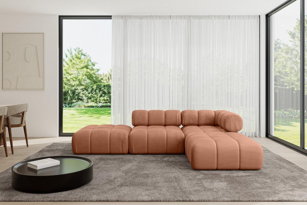 ECKSOFA modulares Sofa Kerru-L1 - 285x190x70 cm Apricot Velours - Koralle, Holzwerkstoff/Textil (285/190cm) - ALTDECOR