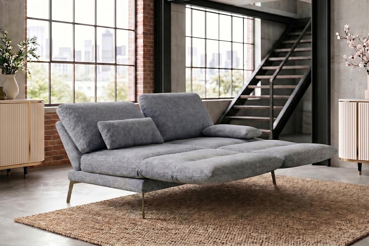 SOFA HOLLY Grau Flachgewebe - Braun/Grau, Textil/Metall (176/90/92cm) - KAWOLA