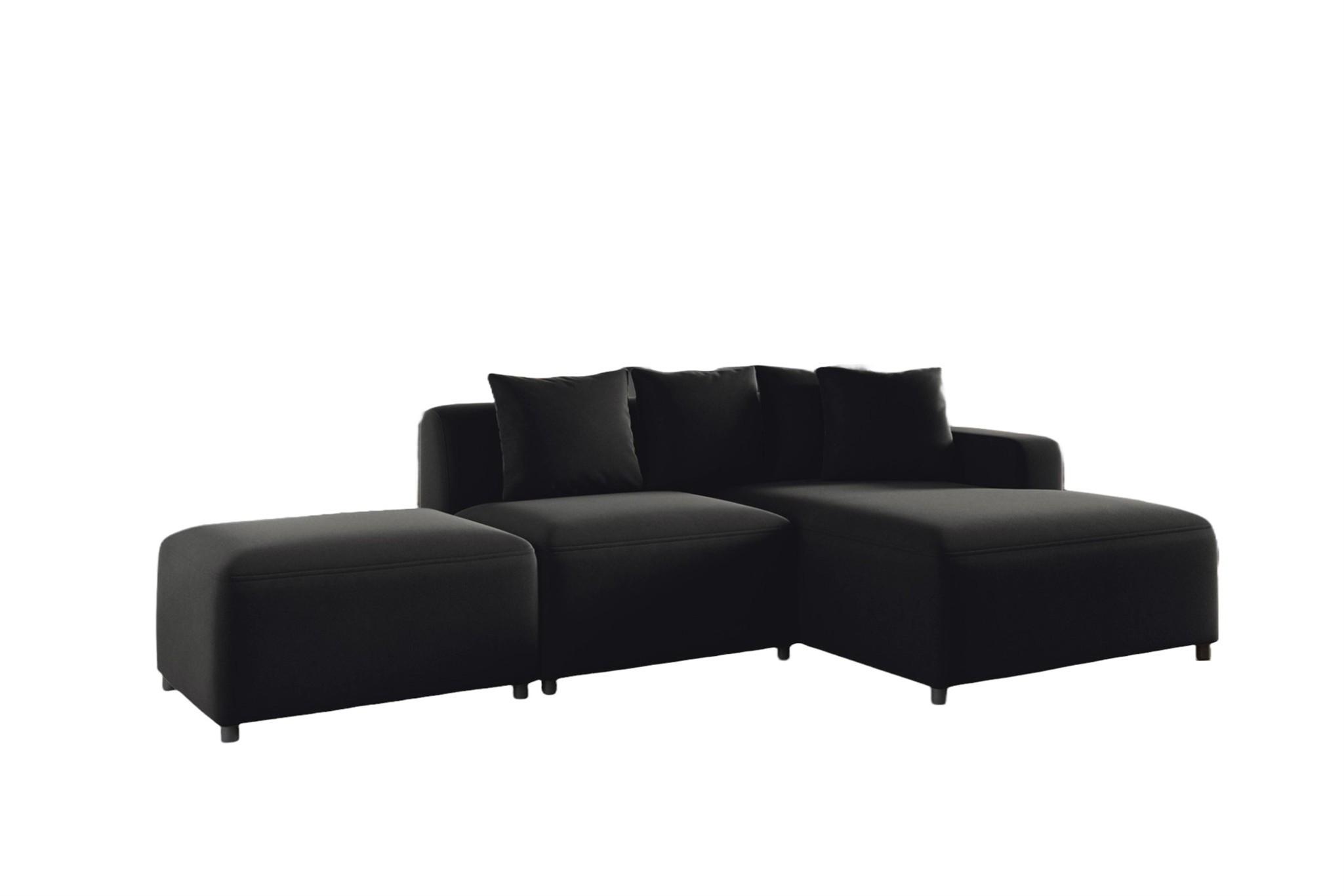 ECKSOFA Megan Xs In Stoff Salvador - Schwarz, Holzwerkstoff/Textil (304/165cm) - Fun Möbel