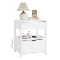 NACHTTISCH 4-in-1 Ladefunktion mit Schublade und Ablage, Weiß 45x38x55,5cm - Weiß, Holzwerkstoff (45/55/38cm) - SoBuy