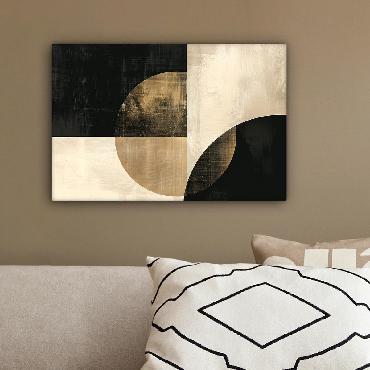 LEINWANDBILD Abstrakt - Geometrische Formen - Schwarz - Gold Deko Schlafzimmer 30x20 cm - Ecru, Textil (30/20cm) - MuchoWow
