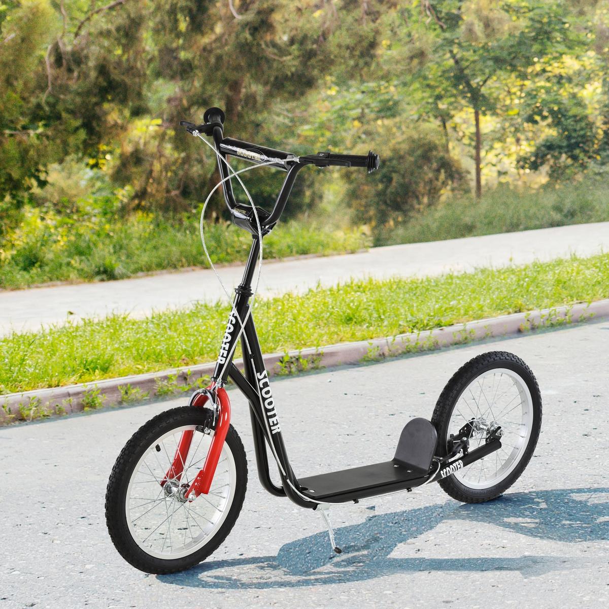 TRETROLLER Scooter Cityroller Kinder Luftreifen Roller verstellbar Alu Schwarz - Schwarz, Metall (139/58/96cm) - HOMCOM