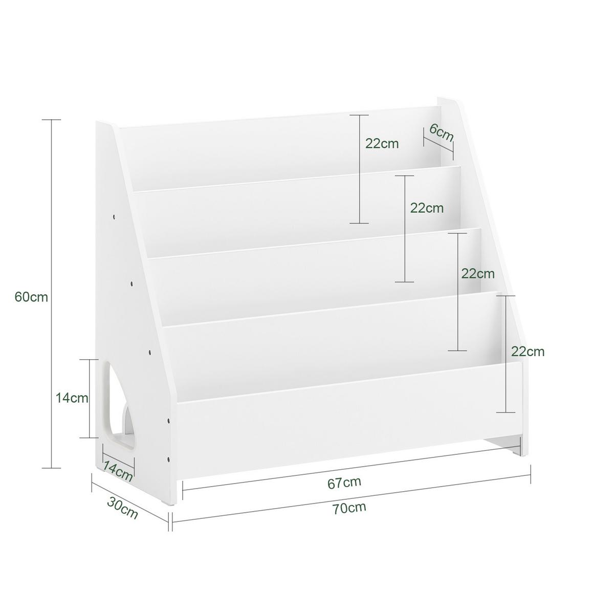 KINDER-BÜCHERREGAL mit 4 offenen Fächer, Weiß 70x60x30cm - Weiß, Holzwerkstoff (70/60/30cm) - SoBuy