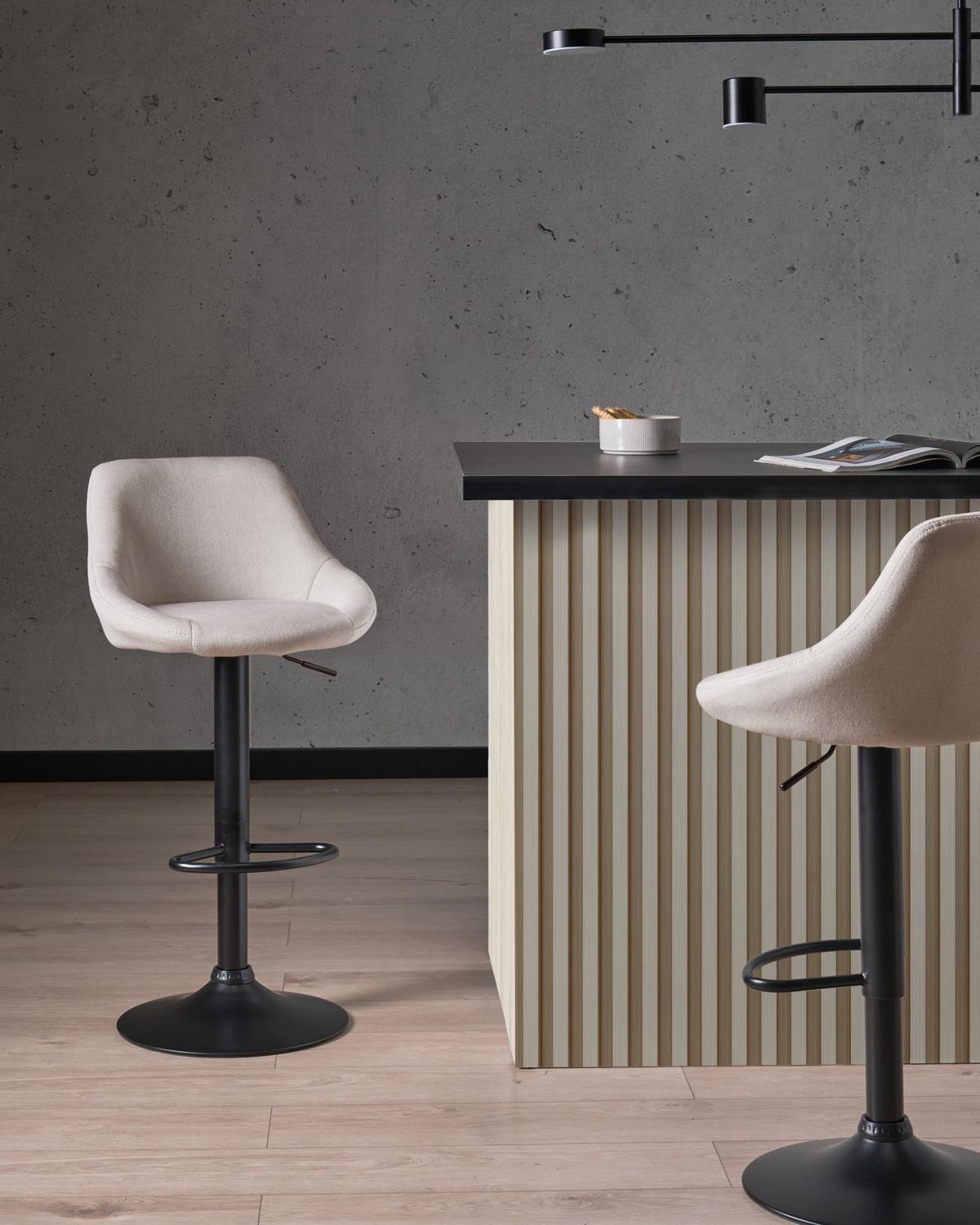 BARHOCKER 2er-Set Hellgrau Medulin - Hellgrau/Schwarz, Textil (47/83/52cm) - Beliani