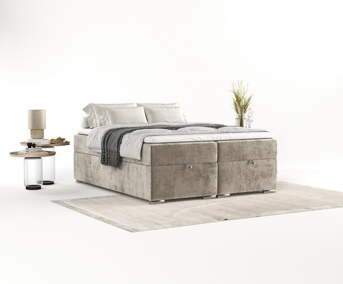 BOXBETT Reto 200/200 cm Beige im Lotta Stoff - Chromfarben/Beige, Holz/Holzwerkstoff (200/200cm) - AltaBeds