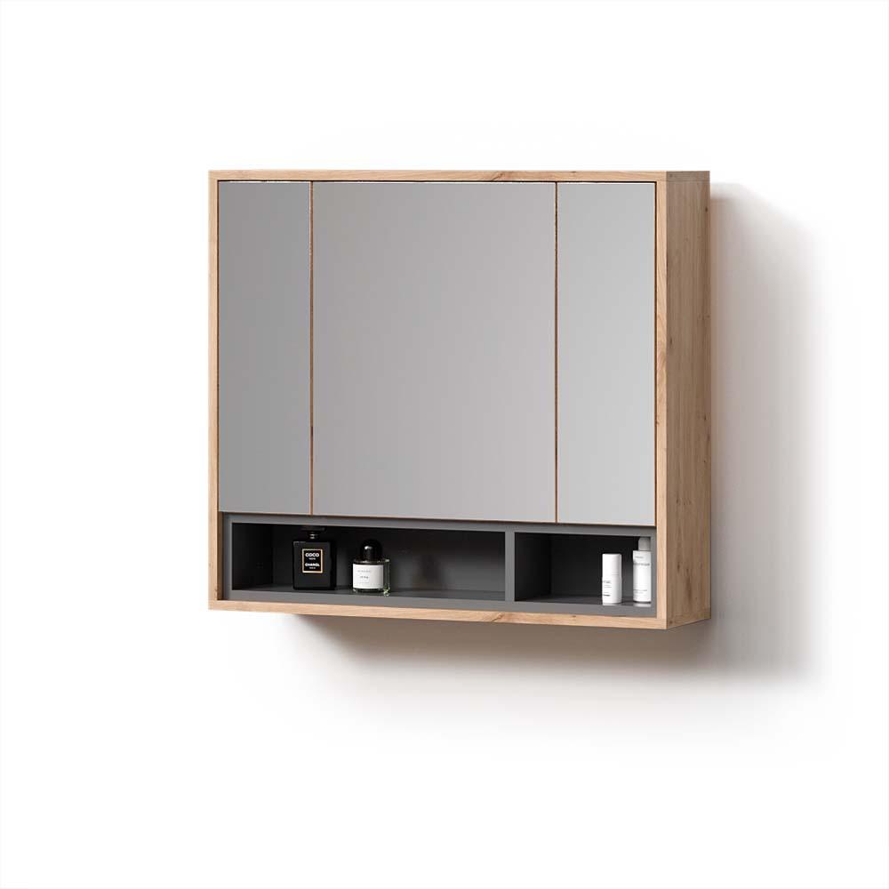 BADSPIEGELSCHRANK Temo Artisan Eiche/Anthrazit 80 x 72 cm - Anthrazit/Eiche Artisan, Holzwerkstoff (80/72/20cm) - Livinity®