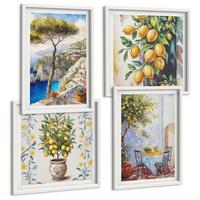 BILDER SET 4er Set - 50x50 cm & 40x60 cm Weißer Rahmen - Zitronenbäume am Meer - Weiß, Kunststoff (50/50cm) - TULUP
