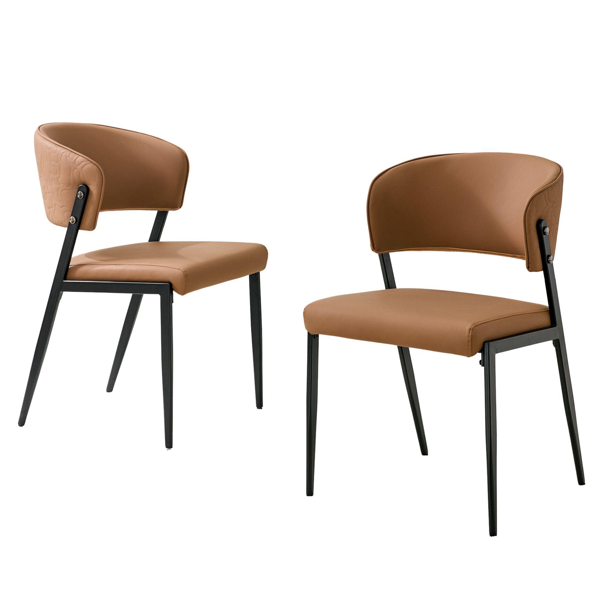 ESSZIMMERSTÜHLE 2er Set Braun Kunstleder Gepolstert Metallgestell - Braun, Leder (51/78/49cm) - Urban Meuble