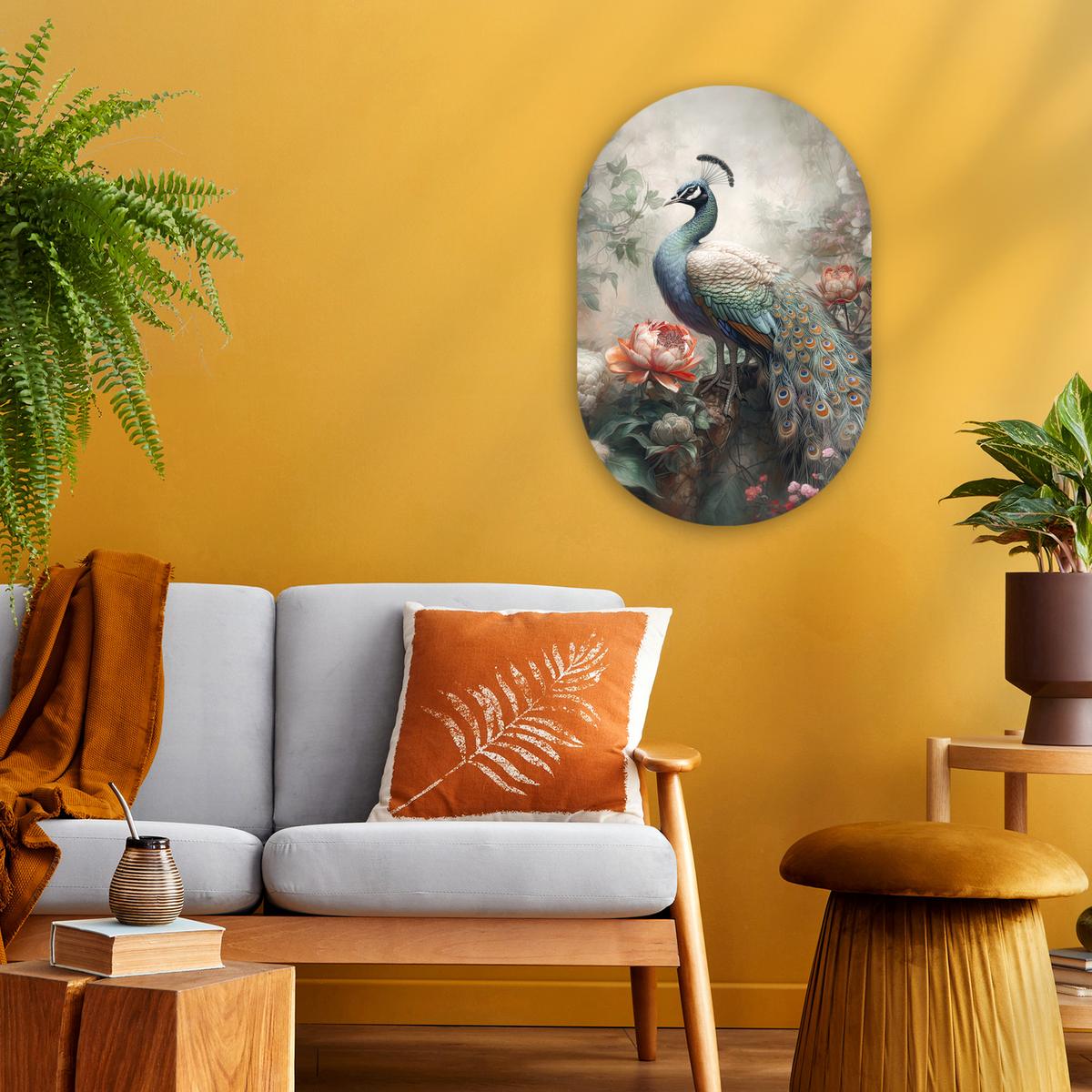 WANDBILD Pfau - Pfauenfedern - Vogel - Dschungel - Blumen Deko Wohnzimmer 40x60 cm - Smaragdgrün, Kunststoff (40/60cm) - MuchoWow