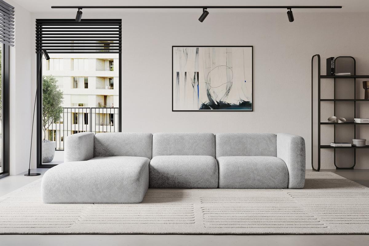 ECKSOFA Ottomane Links MIRA-L2 318x179x89 Grau Velours - Schwarz/Grau, Holzwerkstoff/Kunststoff (318/179cm) - ALTDECOR