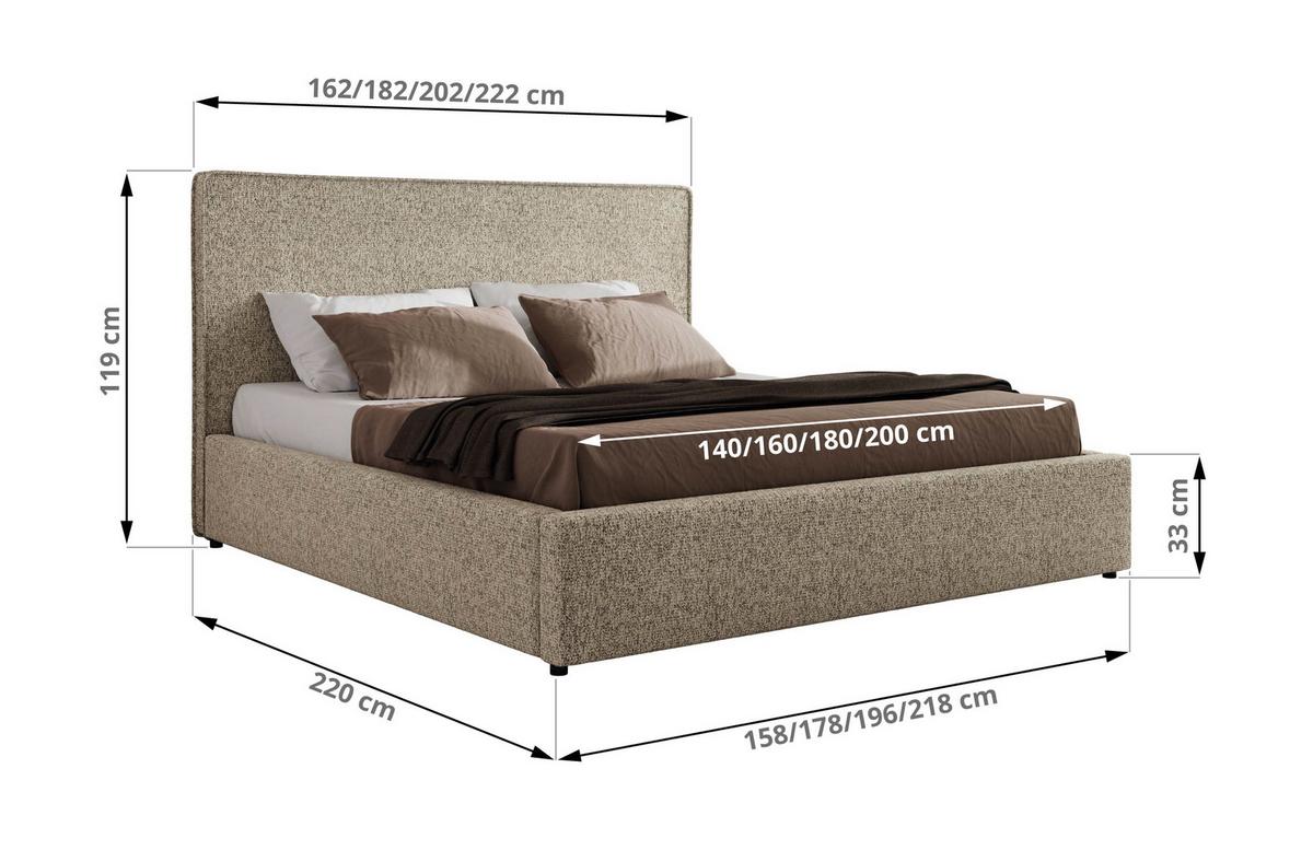 POLSTERBETT CORIVO CLASSIC 200/200 - Dunkelbeige Strukture - Multipocket-Matratze - Bronzefarben, Textil (200/200cm) - MKS