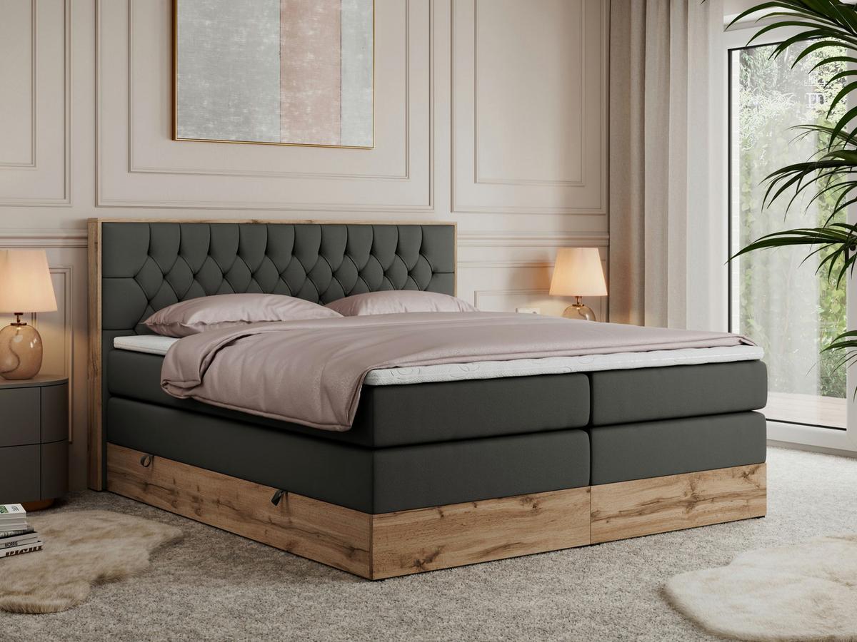 BOXSPRINGBETT AMORE KING 140/200 Dunkelgrau Kunstleder - H4 - Dunkelgrau, Holz/Textil (140/200cm) - MKS