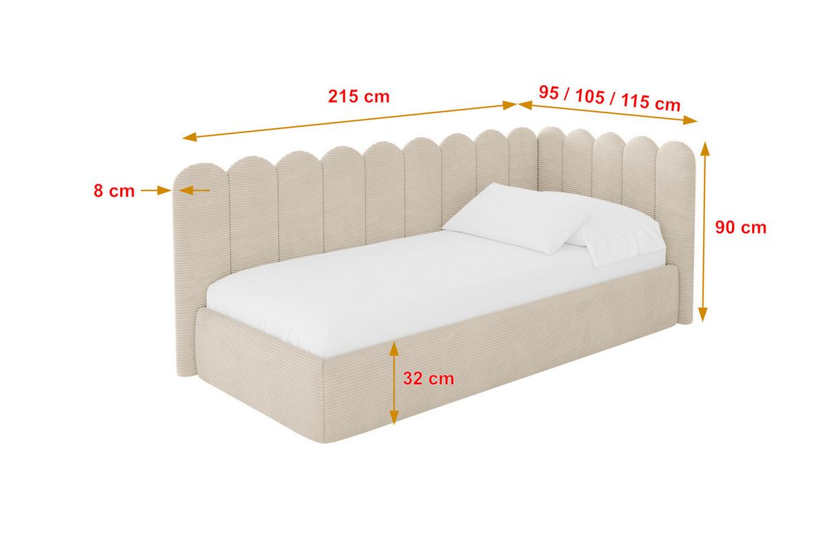 EINZELLBETT Jugendbett mit Bettkasten und Matratze H3/H4, Links - ARTY 100x200 Beige - Creme, Holzwerkstoff/Textil (100/200cm) - ALTDECOR