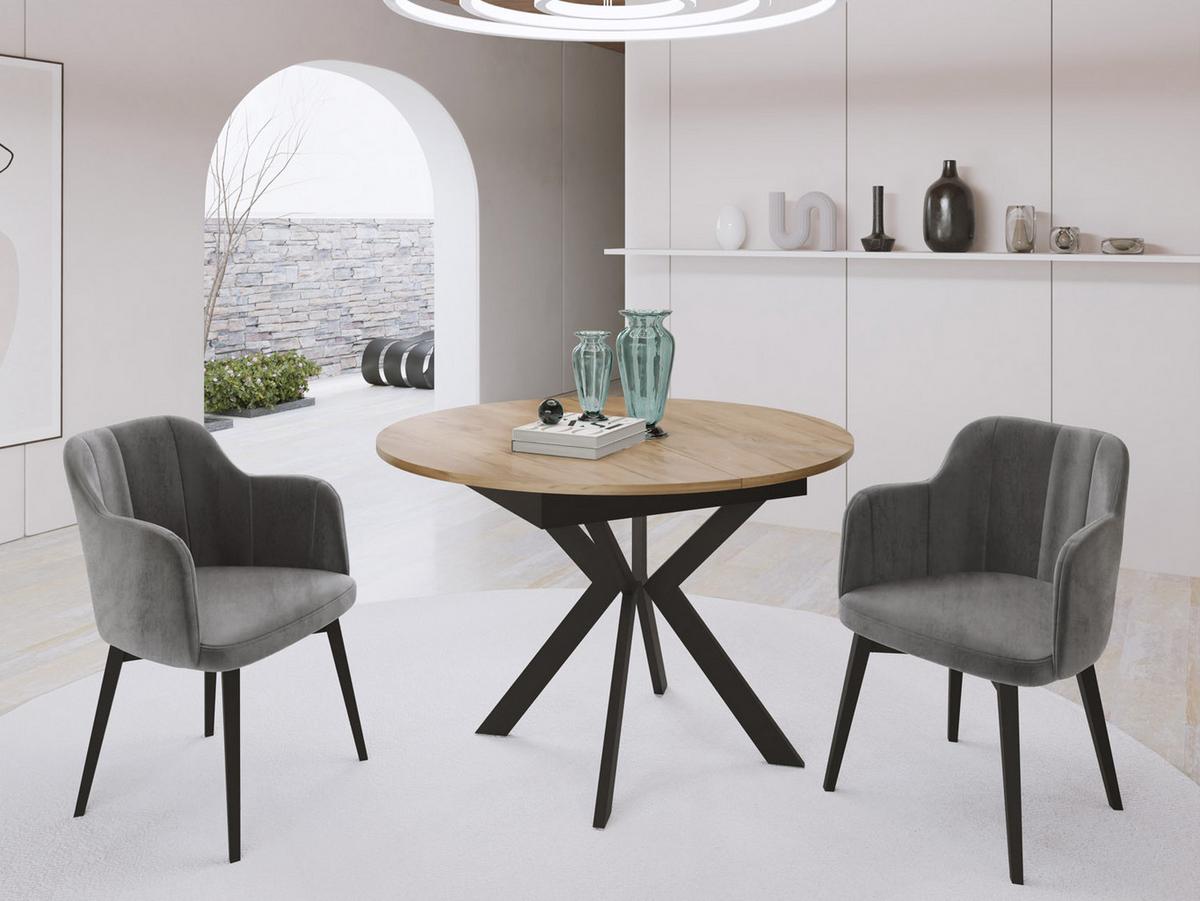 ESSTISCH Lily runder ausziehbarer, Craft Eiche 100-140/100/76 cm - Eiche Wotan/Schwarz, Holzwerkstoff/Metall (100/100/76cm) - WFL GROUP