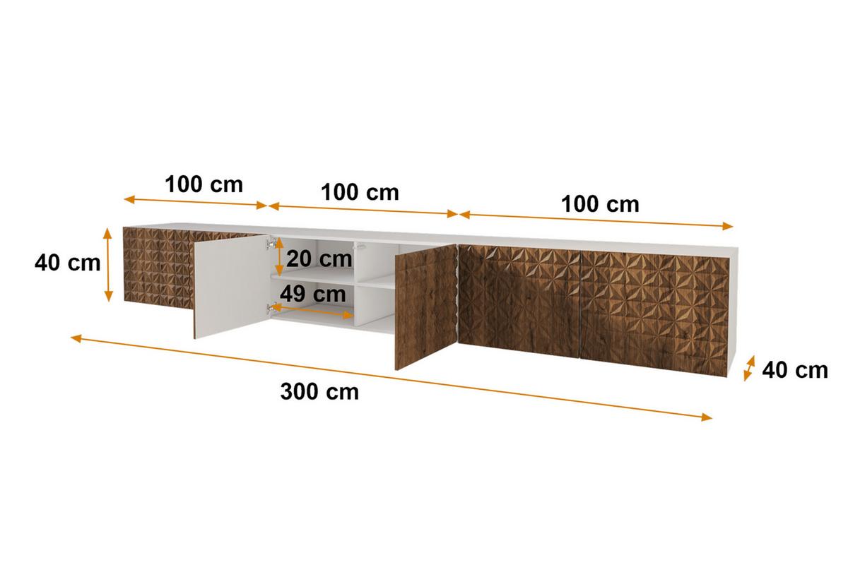 LOWBOARD VIRA-W 3x100x40x40 cm - Weiß / Katania - Eiche Wotan, Holzwerkstoff (300/40/40cm) - ALTDECOR