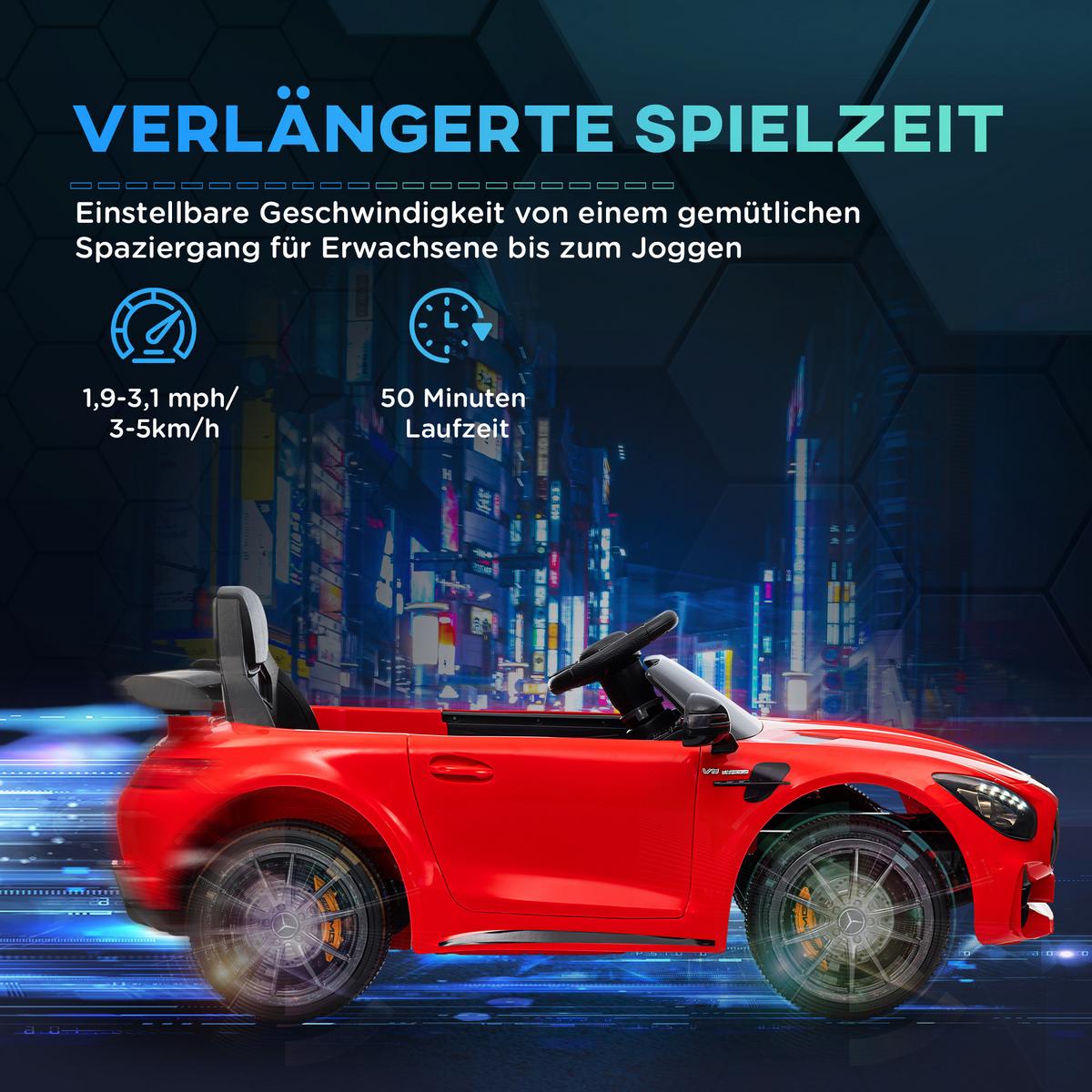 ELEKTRO-KINDERAUTO, Mercedes, 3-5 km/h, Fernbedienung, Licht & Musik, Rot - Rot, Kunststoff/Metall (108/67/46cm) - AIYAPLAY