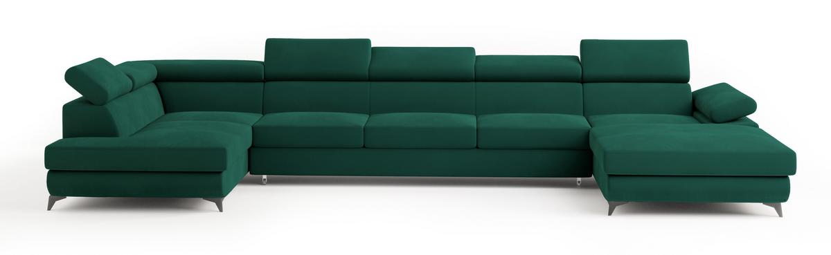 WOHNLANDSCHAFT MONTIVA Grün Velours-Stoff mit Schlaffunktion - Grün, Holz (410/89/190cm) - MASSENO
